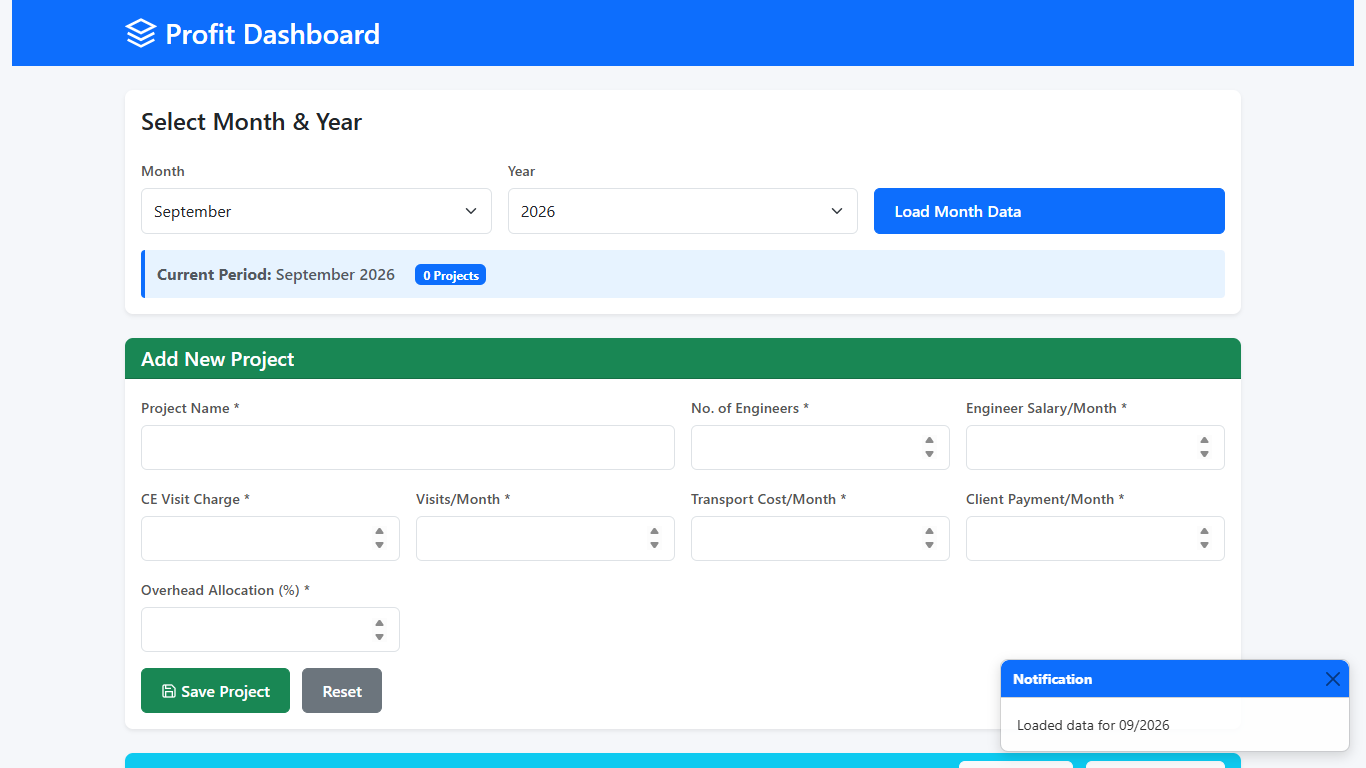 Project cost dashboard preview